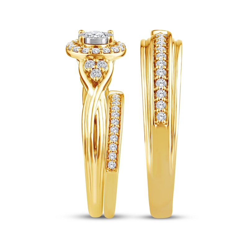 Main Image 2 of Now + Forever His & Hers Round-Cut Diamond Three-Piece Bridal Set 5/8 ct tw 10K Yellow Gold