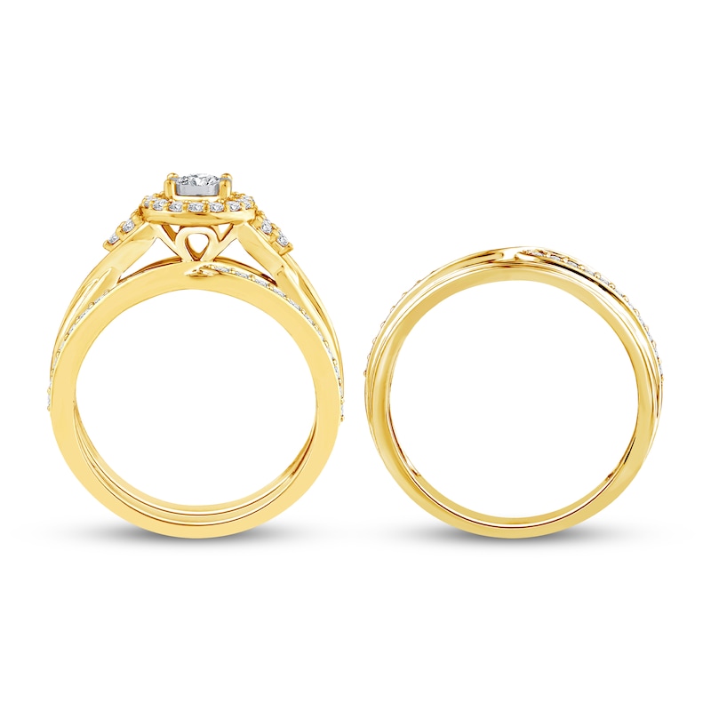 Main Image 3 of Now + Forever His & Hers Round-Cut Diamond Three-Piece Bridal Set 5/8 ct tw 10K Yellow Gold