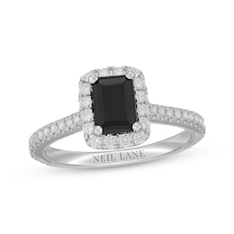 Neil Lane Emerald-Cut Black Diamond & White DIamond Engagement Ring 1-1/2 ct tw 14K White Gold