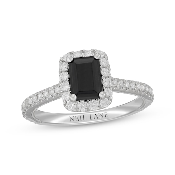 Neil Lane Emerald-Cut Black Diamond & White DIamond Engagement Ring 1-1/2 ct tw 14K White Gold