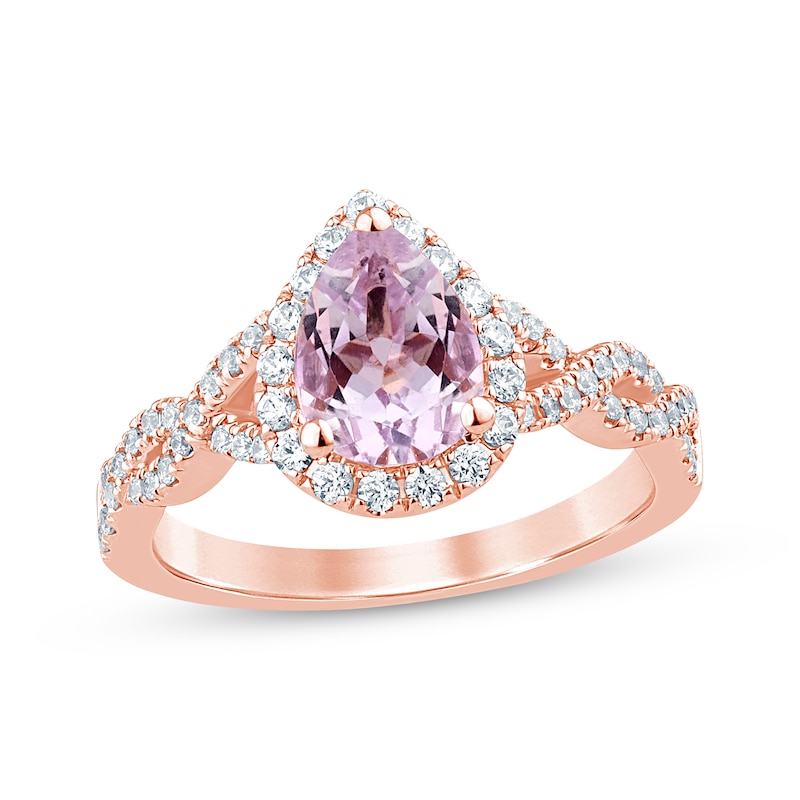 Pear-Shaped Light Amethyst & Round-Cut Diamond Twist Shank Engagement Ring 3/8 ct tw 14K Rose Gold