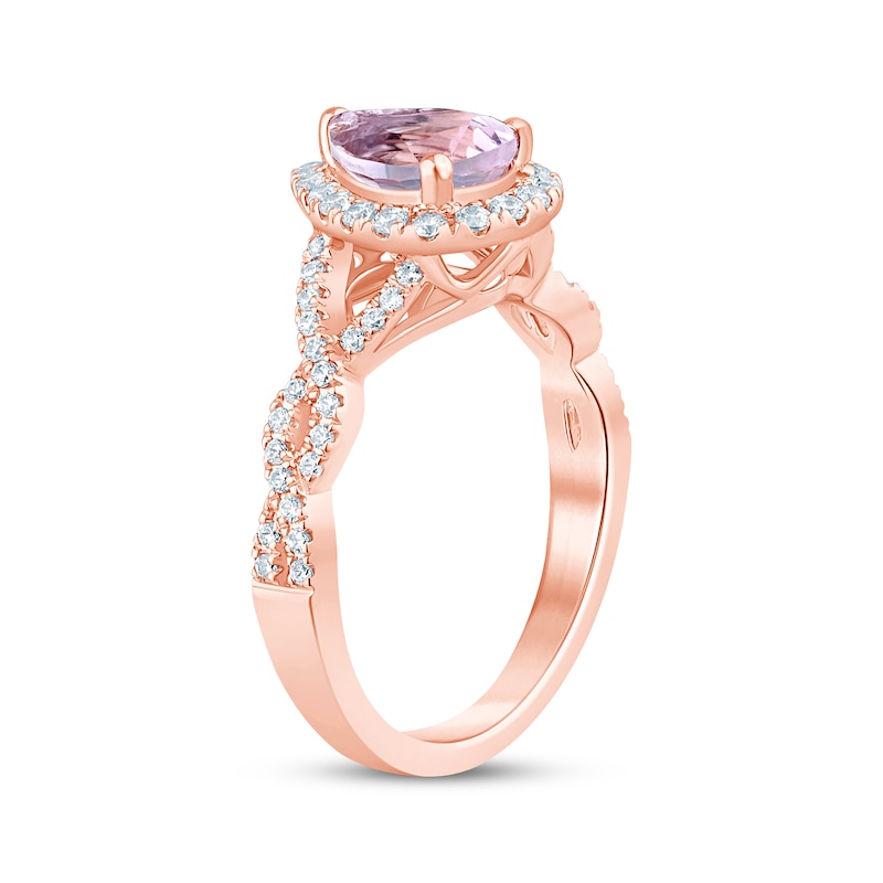 Pink Sapphire & Diamond Engagement Ring 1/4 ct tw Round & Baguette-Cut 14K  Rose Gold