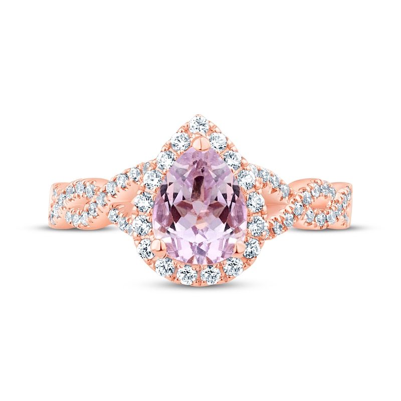 Main Image 3 of Now + Forever Pear-Shaped Light Amethyst & Round-Cut Diamond Twist Shank Engagement Ring 3/8 ct tw 14K Rose Gold Size 7