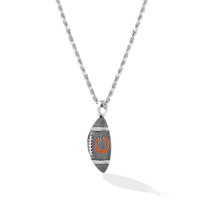 True Fans Chicago Bears 1/20 CT. T.W. Diamond Vertical Football Necklace in Sterling Silver