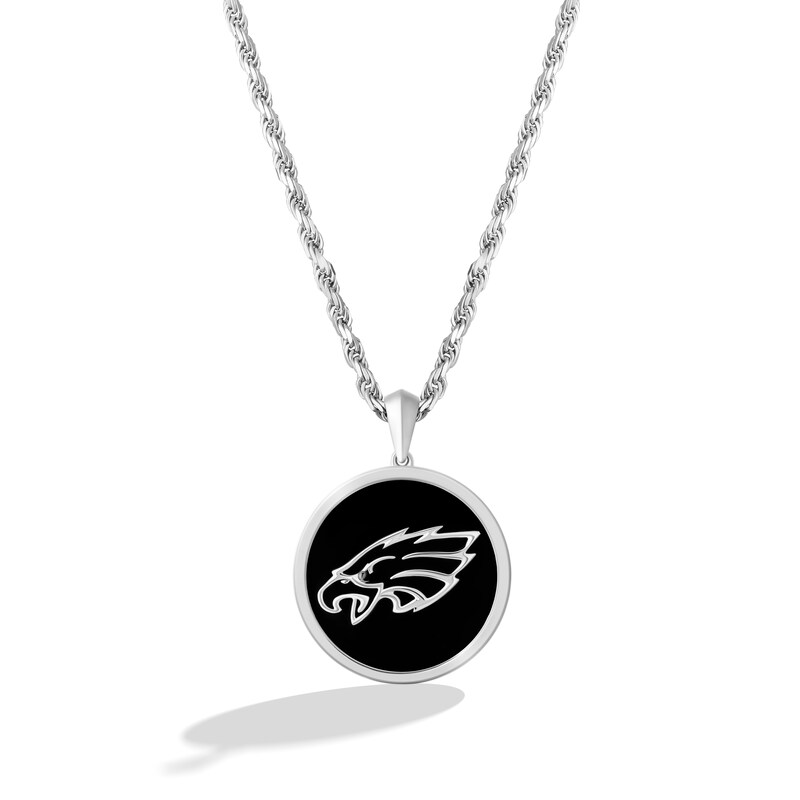 True Fans Philadelphia Eagles Onyx Disc Necklace in Sterling Silver