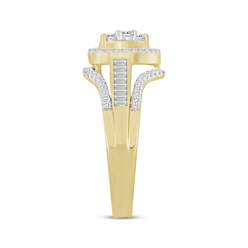 Main Image 2 of Multi-Diamond Center Heart Frame Engagement Ring 1/2 ct tw 10K Yellow Gold