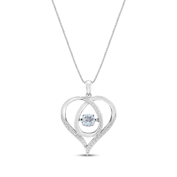 Unstoppable Love Aquamarine & White Lab-Created Sapphire Heart Loop Necklace Sterling Silver 18"