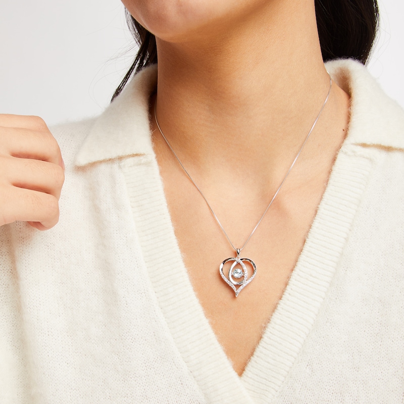 Main Image 3 of Unstoppable Love Aquamarine & White Lab-Created Sapphire Heart Loop Necklace Sterling Silver 18&quot;