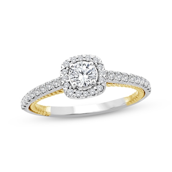 Threads of Love Round-Cut Diamond Halo Engagement Ring 5/8 ct tw 14K Two-Tone Gold