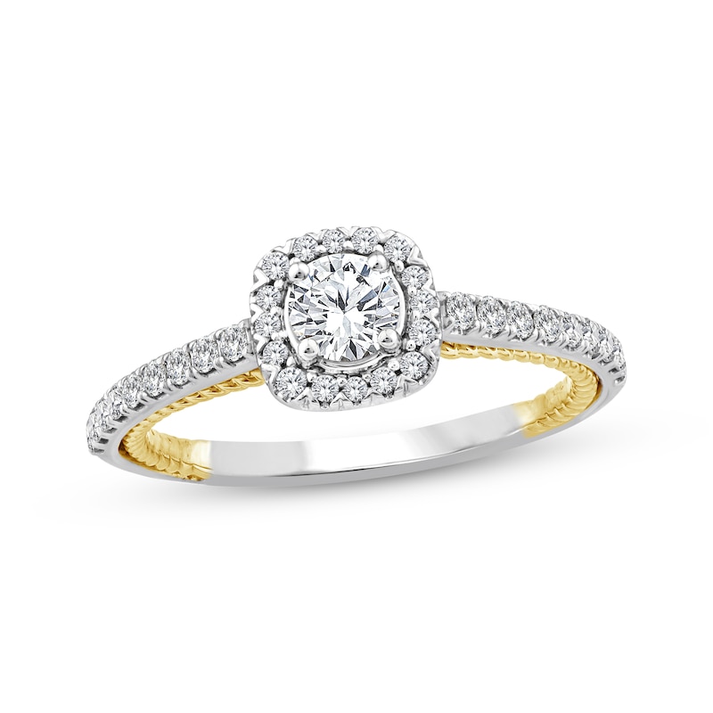Main Image 1 of Threads of Love Round-Cut Diamond Halo Engagement Ring 5/8 ct tw 14K Two-Tone Gold