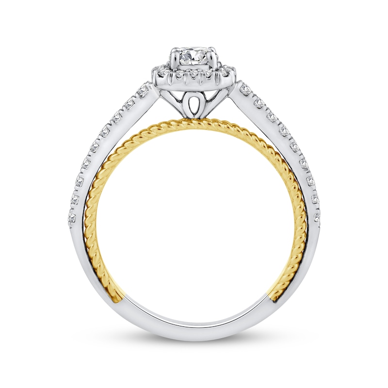 Main Image 3 of Threads of Love Round-Cut Diamond Halo Engagement Ring 5/8 ct tw 14K Two-Tone Gold
