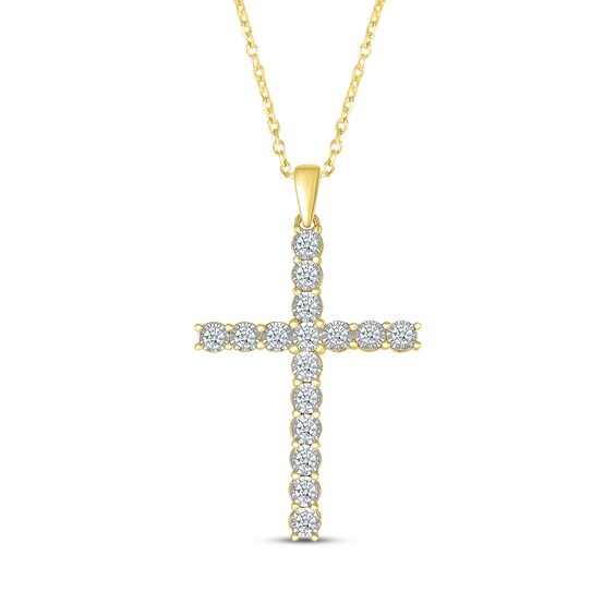 Diamond Cross Necklace 1/2 ct tw 10K Yellow Gold 18"