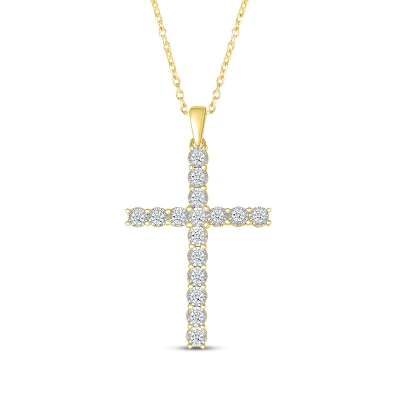 Main Image 1 of Diamond Cross Necklace 1/2 ct tw 10K Yellow Gold 18"