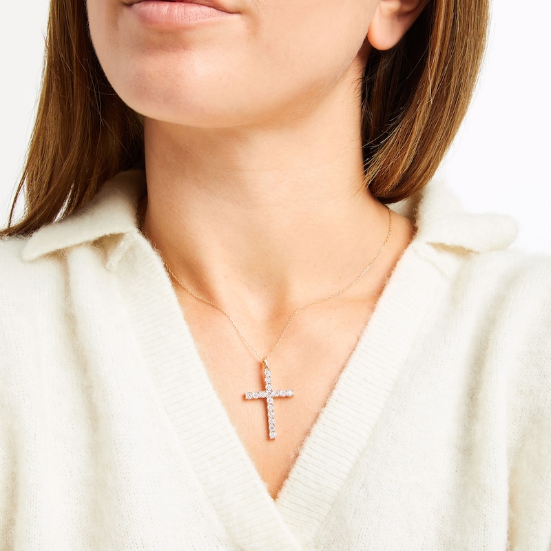 Main Image 3 of Diamond Cross Necklace 1/2 ct tw 10K Yellow Gold 18"