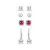 Thumbnail Image 1 of White Lab-Created Sapphire, Lab-Created Ruby & Cultured Pearl Earrings Set Sterling Silver