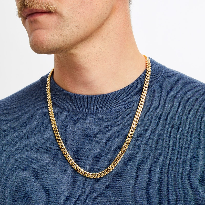 Main Image 4 of Cuban Curb Chain Necklace Hollow 10K Yellow Gold 24&quot;