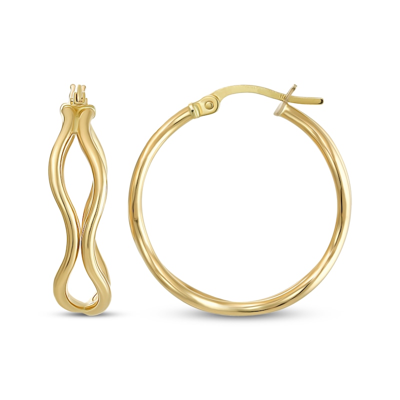 Reaura Wavy Double Hoop Earrings Repurposed 14K Yellow Gold 23mm