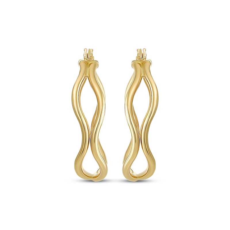 Reaura Wavy Double Hoop Earrings Repurposed 14K Yellow Gold 23mm