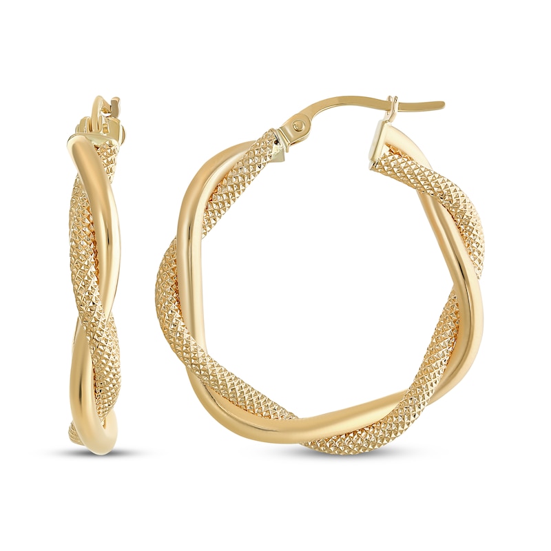 Reaura Twisted Mesh Hoop Earrings Repurposed 14K Yellow Gold 26mm