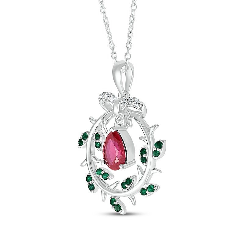 Main Image 2 of Pear-Shaped Lab-Created Ruby, Lab-Created Emerald & White Lab-Created Sapphire Wreath Necklace Sterling Silver 18&quot;