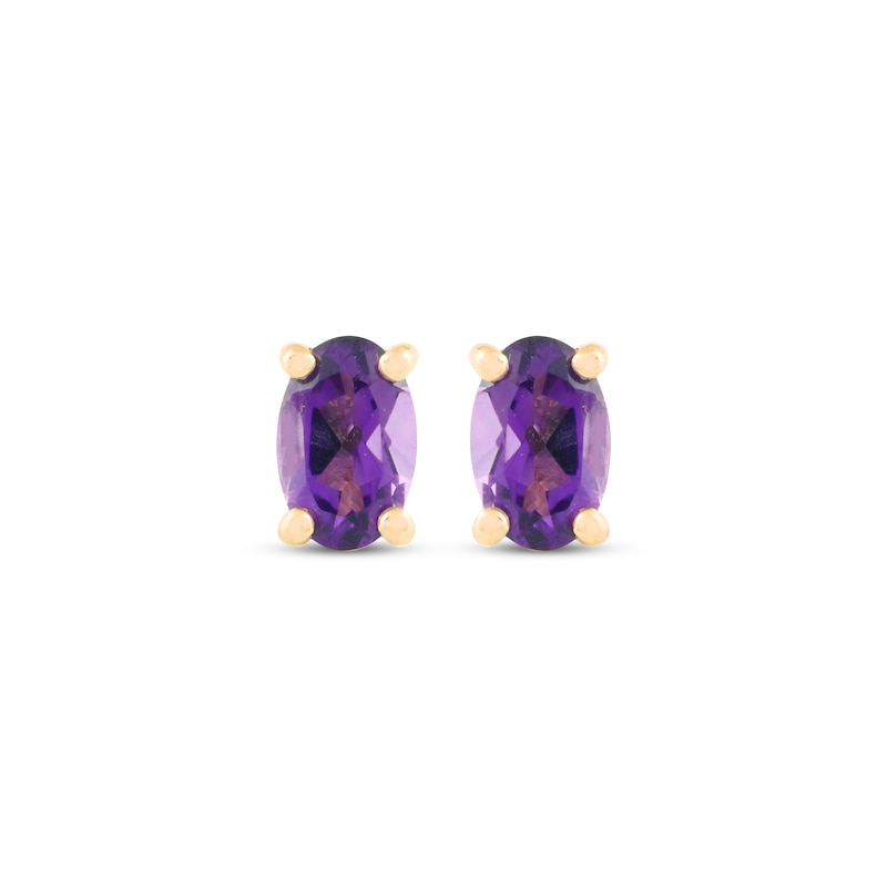 Main Image 2 of Oval-Cut Amethyst Solitaire Stud Earrings 14K Yellow Gold