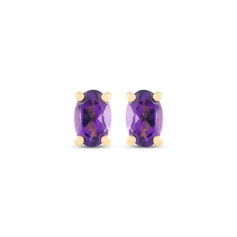 Oval-Cut Amethyst Solitaire Stud Earrings 14K Yellow Gold