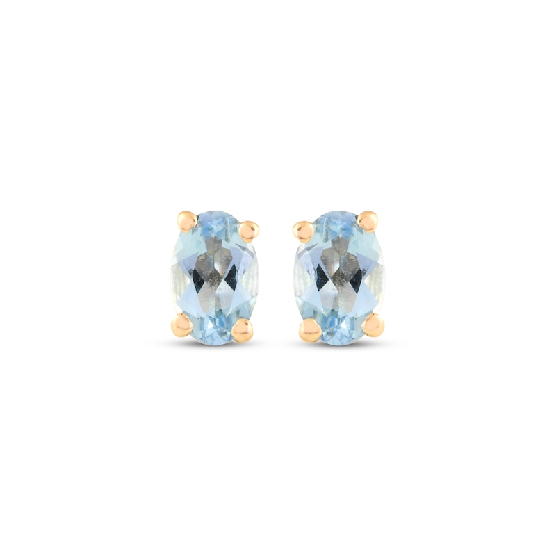 Main Image 2 of Oval-Cut Swiss Blue Topaz Solitaire Stud Earrings 14K Yellow Gold