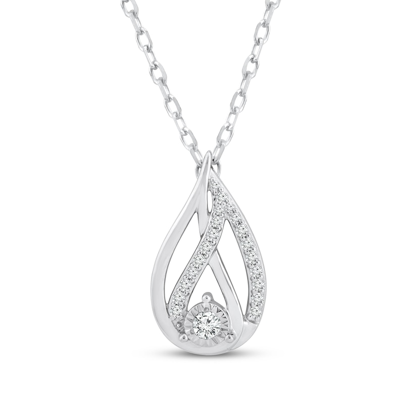 Love Ignited Diamond Flame Necklace 1/8 ct tw Sterling Silver 18"