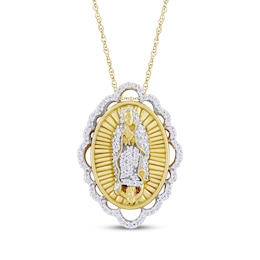 Diamond Our Lady of Guadalupe Necklace 1/6 ct tw 14K Yellow Gold 18"