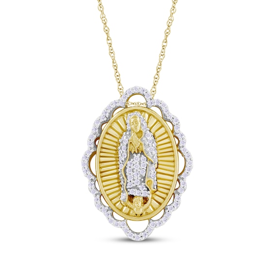 Diamond Our Lady of Guadalupe Necklace 1/6 ct tw 14K Yellow Gold 18"
