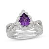 Thumbnail Image 1 of Neil Lane Pear-Shaped Amethyst & Diamond Halo Bridal Set 5/8 ct tw 14K White Gold