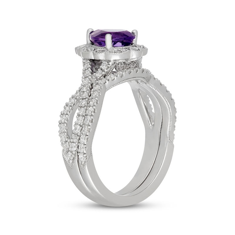 Main Image 2 of Neil Lane Pear-Shaped Amethyst & Diamond Halo Bridal Set 5/8 ct tw 14K White Gold