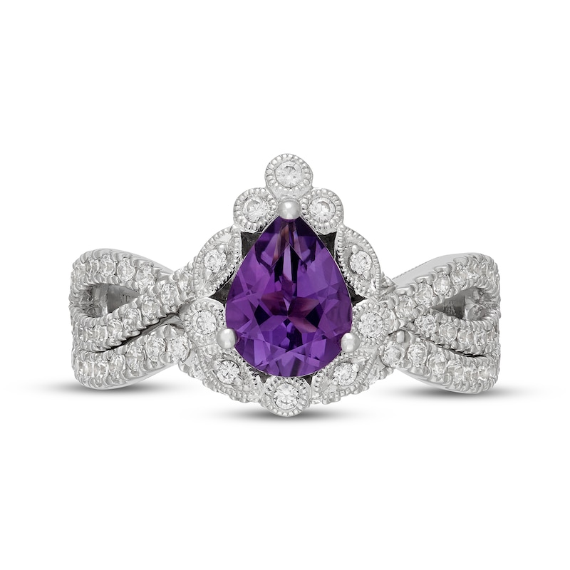 Main Image 3 of Neil Lane Pear-Shaped Amethyst & Diamond Halo Bridal Set 5/8 ct tw 14K White Gold