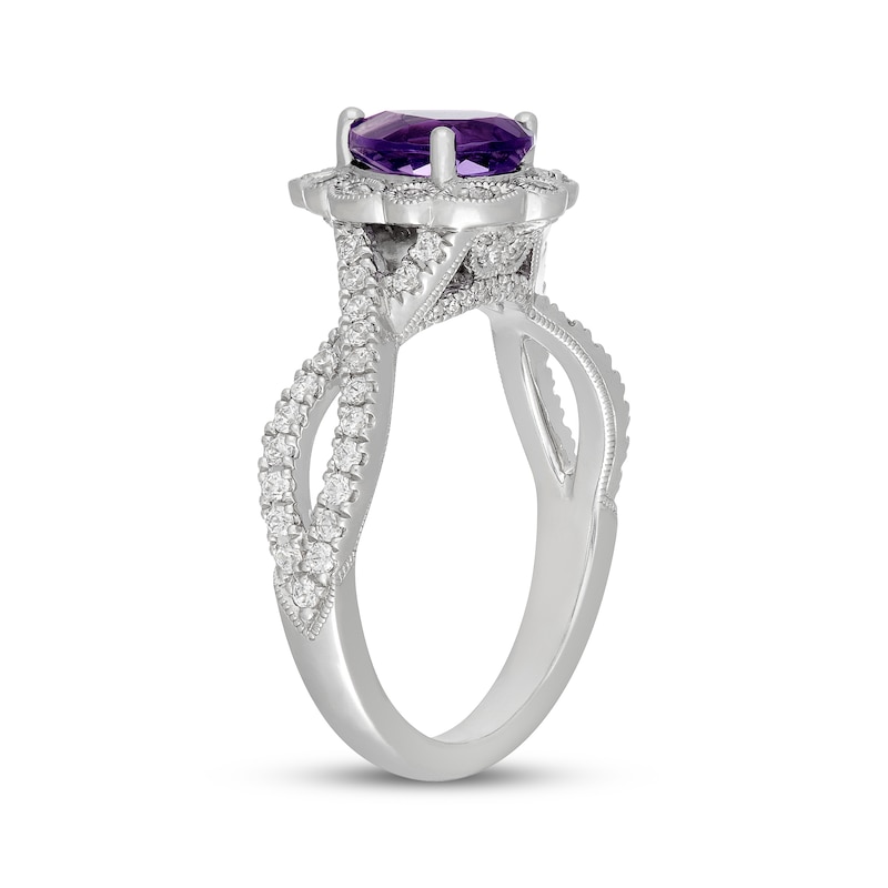 Main Image 2 of Neil Lane Pear-Shaped Amethyst & Diamond Scalloped Halo Engagement Ring 1/2 ct tw 14K White Gold