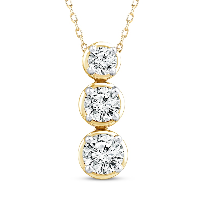 Main Image 1 of Memories Moments Magic Lab-Grown Diamond Graduated Three-Stone Necklace 1-1/2 ct tw 14K Yellow Gold 18&quot;