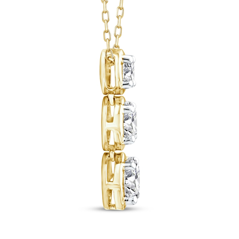 Main Image 2 of Memories Moments Magic Lab-Grown Diamond Graduated Three-Stone Necklace 1-1/2 ct tw 14K Yellow Gold 18&quot;