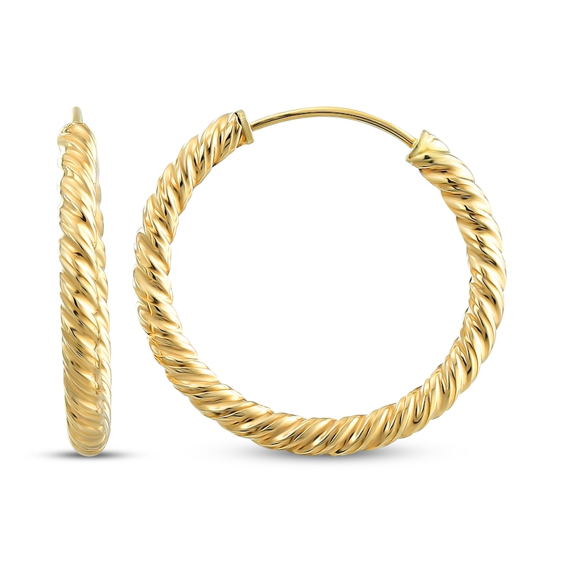 Main Image 1 of Hollow Twist Hoop Earrings 18mm 14K Yellow Gold