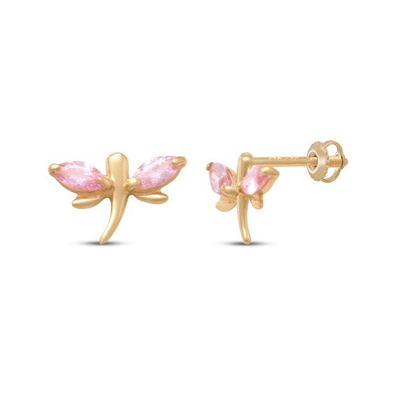 Children's Marquise-Cut Pink Cubic Zirconia Dragonfly Stud Earrings 14K Yellow Gold