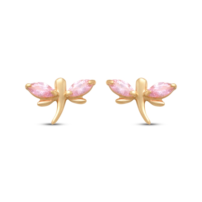 Main Image 2 of Children's Marquise-Cut Pink Cubic Zirconia Dragonfly Stud Earrings 14K Yellow Gold