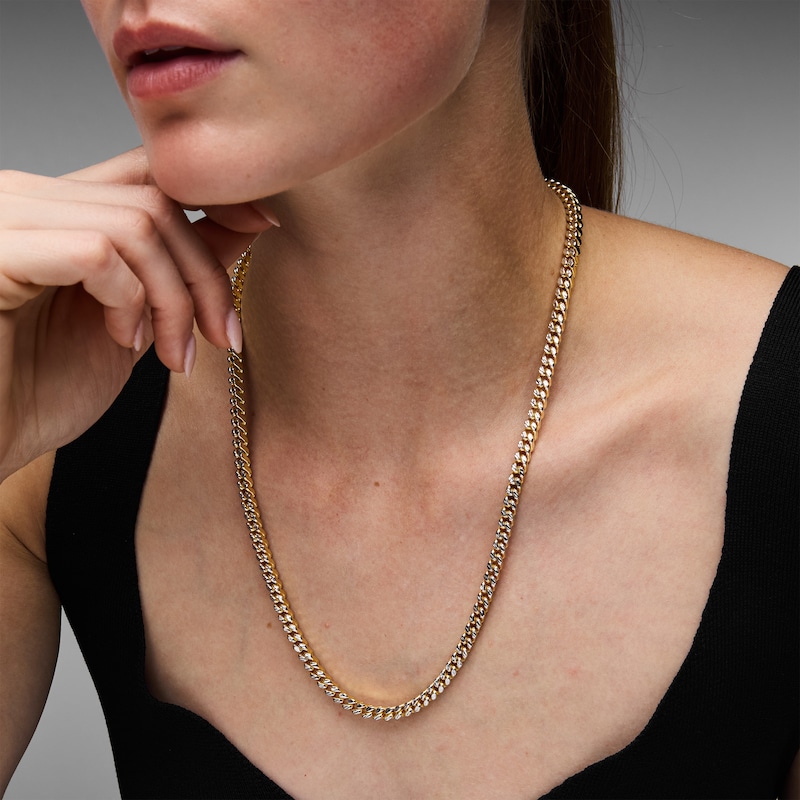 Main Image 6 of Diamond-Cut Square Curb Chain Necklace 5.6mm Hollow 10K Yellow Gold 22"