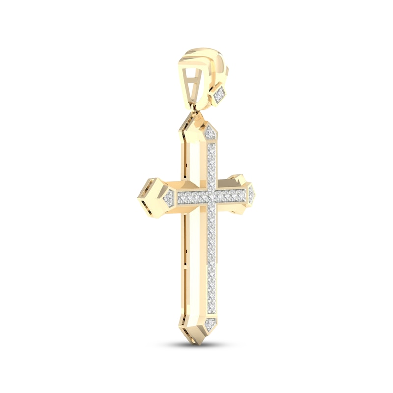Main Image 2 of Men's Diamond Pointed Cross Charm 1 ct tw 10K Yellow Gold