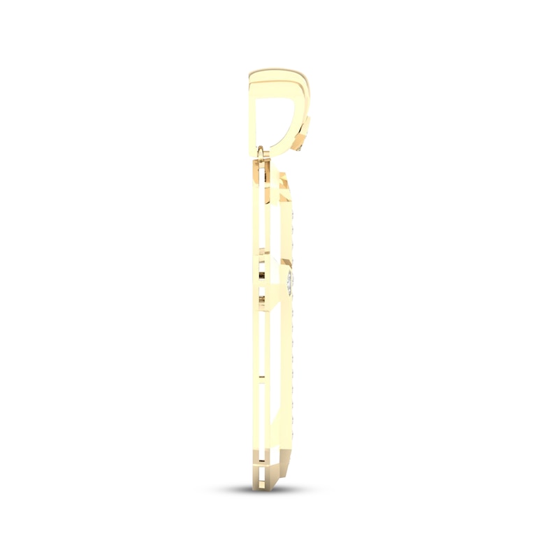 Main Image 3 of Men's Diamond Pointed Cross Charm 1 ct tw 10K Yellow Gold
