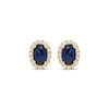 Thumbnail Image 2 of Oval-Cut Blue Lab-Created Sapphire & White Lab-Created Sapphire Halo Stud Earrings 10K Yellow Gold