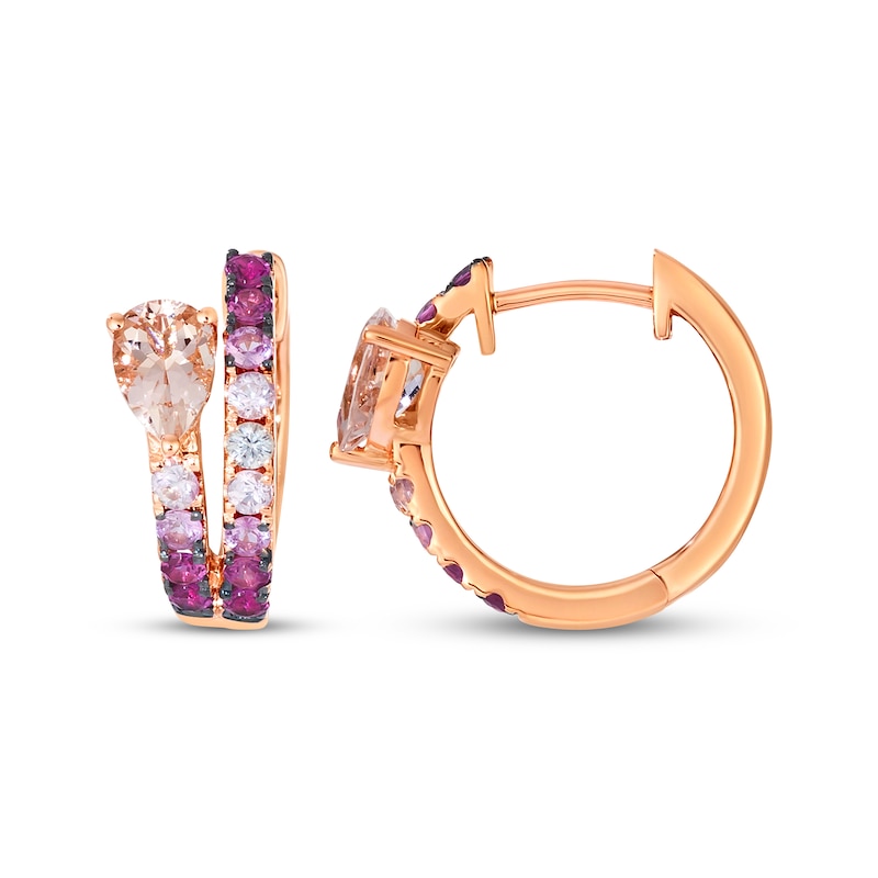 Main Image 3 of Le Vian Good Karma Pear-Shaped Morganite, Pink Sapphire Ombré & White Sapphire Hoop Earrings 14K Strawberry Gold