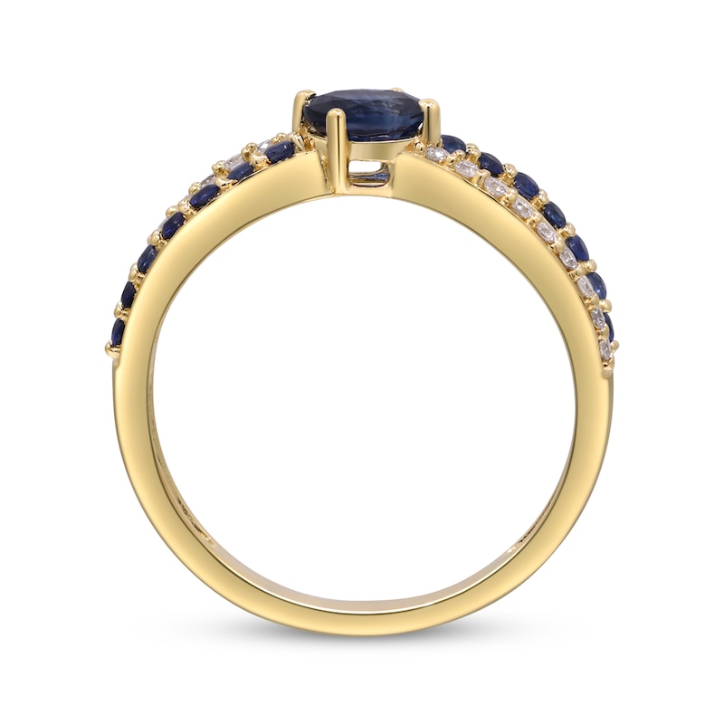 Main Image 2 of Oval-Cut Natural Blue Sapphire & Diamond Crossover Ring 1/8 ct tw 10K Yellow Gold