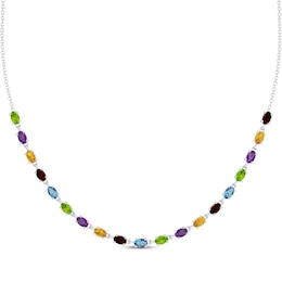 Oval-Cut Garnet, Citrine, Amethyst, Peridot & Swiss Blue Topaz Necklace Sterling Silver 18"