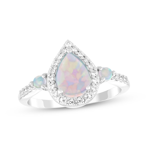 Pear-Shaped Lab-Created Opal & White Lab-Created Sapphire Ring Sterling Silver