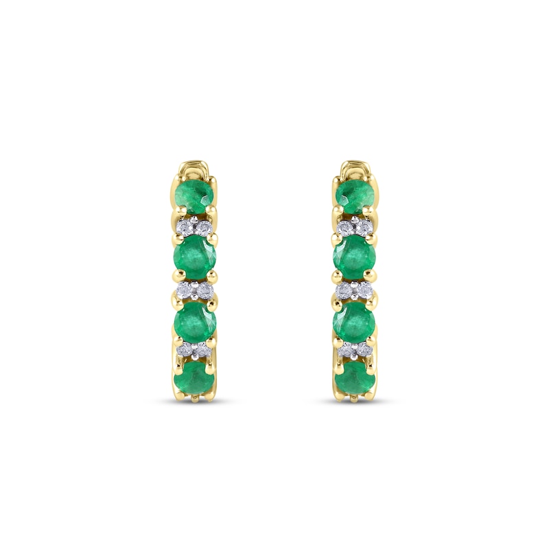 Main Image 2 of Emerald & Diamond Hoop Earrings 1/15 ct tw 10K Yellow Gold