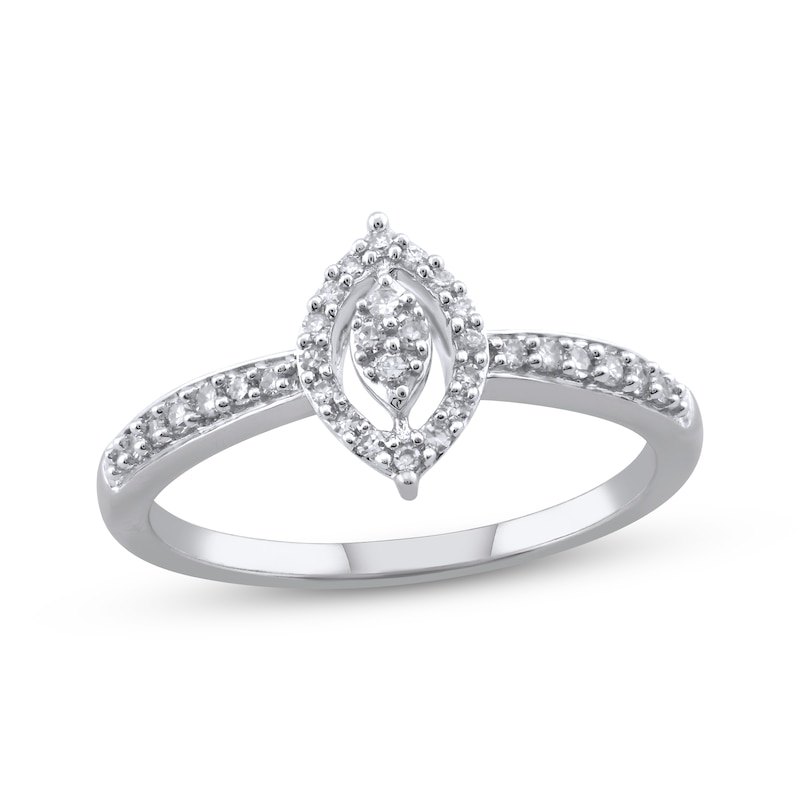 Main Image 1 of Multi-Diamond Marquise Halo Promise Ring 1/5 ct tw Sterling Silver