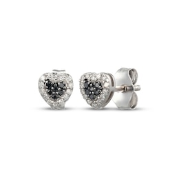 Black & White Multi-Diamond Heart Stud Earrings 1/8 ct tw Sterling Silver